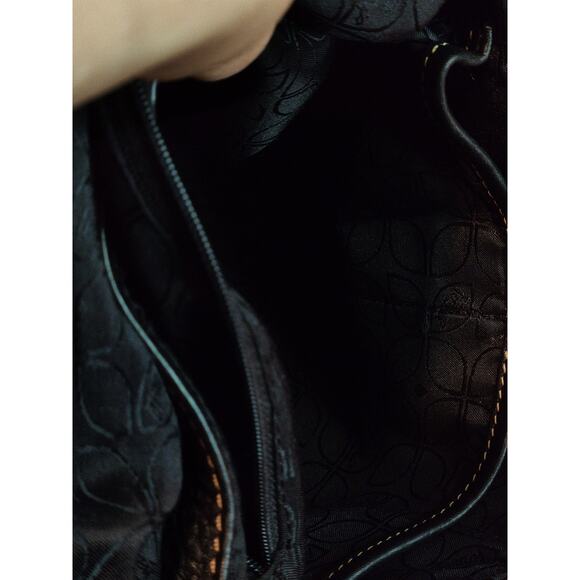 Vintage Fossil Black Genuine Leather Handbag 10x10 Purse , can add strap - Picture 10 of 13